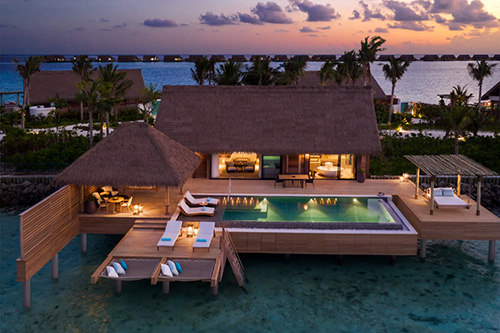 Reef Villa with Pool combinando jardín y laguna en Waldorf Astoria Maldives Ithaafushi